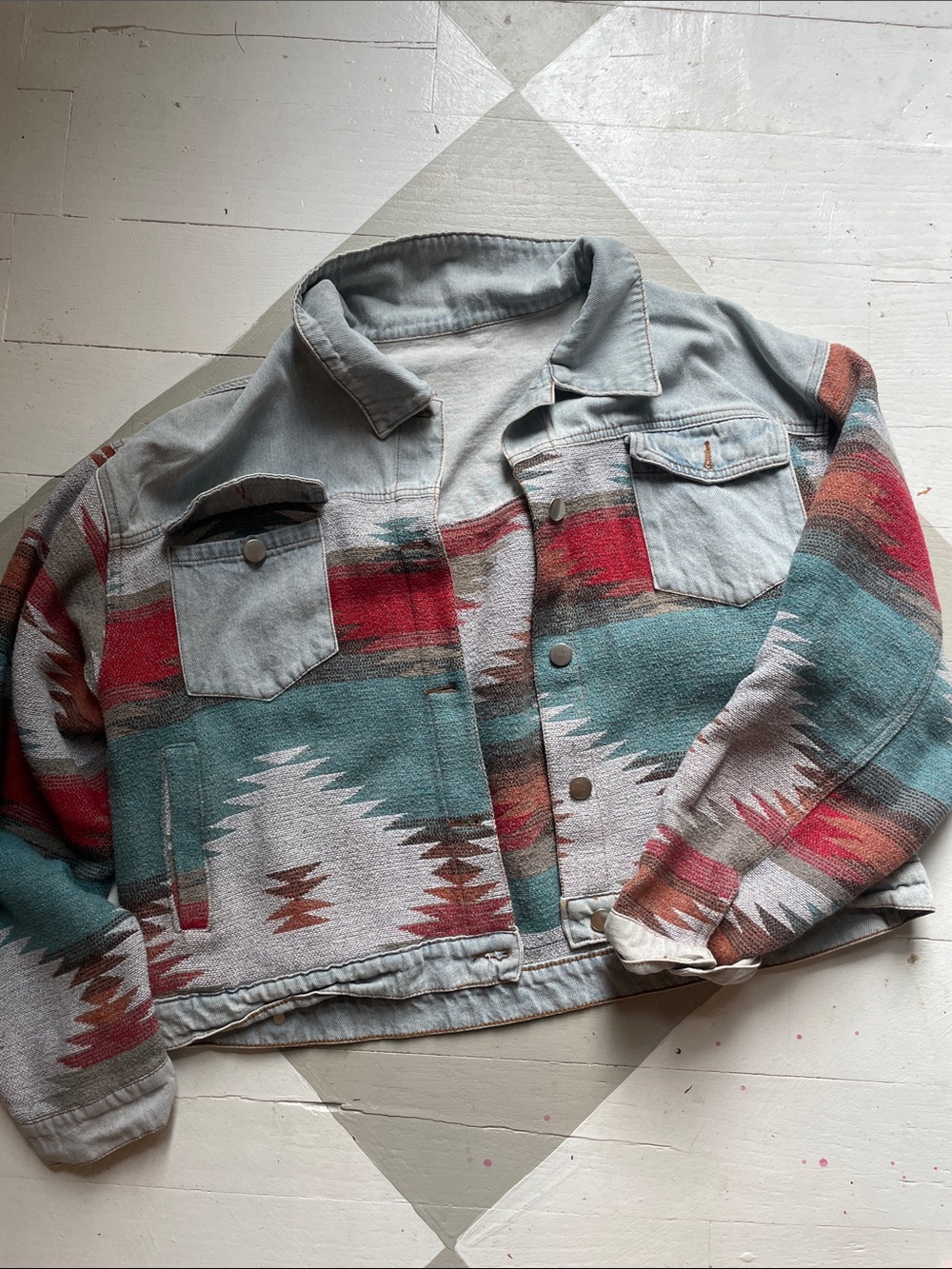 Women’s cropped Aztec Jean jacket